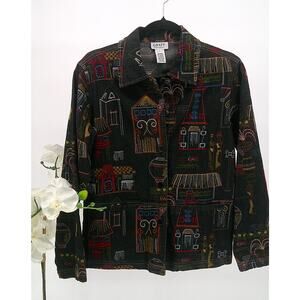 Graff By Um Company Womens Embroidered Festive Colorful Button Up Jacket Size S